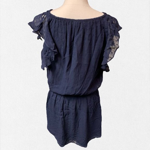 NWT Ramy Brook Simona navy blue ruffle smocked dress sheath women’s small - Picture 3 of 11